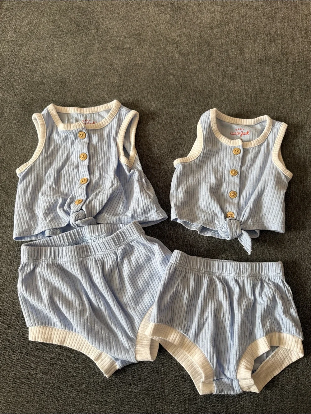 Two Cat & Jack Light Blue Ribbed Tank and Shorts Matching Sets